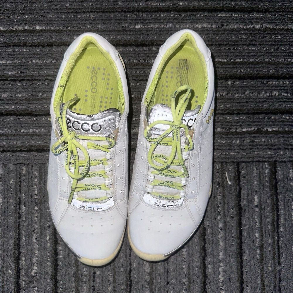 Ecco Biom Hybrid Yak Leather Womens Size 5-5.5 White Grey Spikeless Golf‎ Shoes